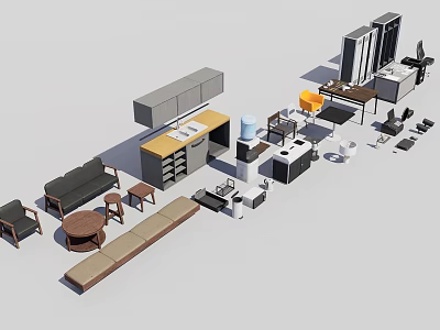 Assorted Home Furniture Collection With Sofa Table Chair Cabinet And Bookshelf 3d model