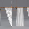 White Sheer Ceiling Drapery With Wooden Hanging Rods And Elegant Folded Design
