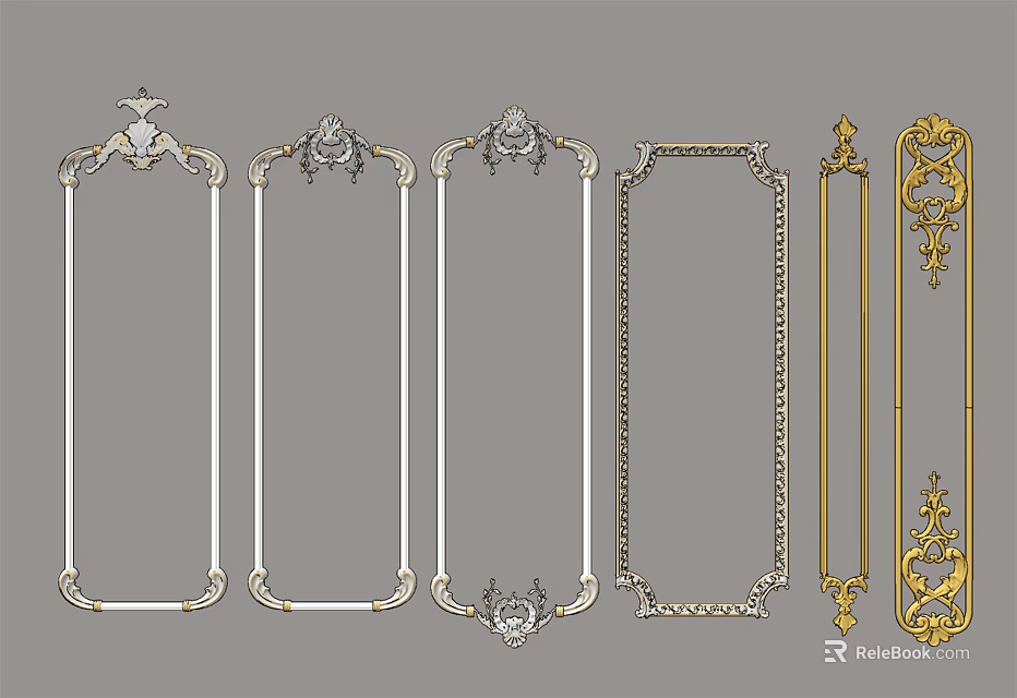 Various Gold And White Decorative Lines With Ornate Designs And Styles 3d model 