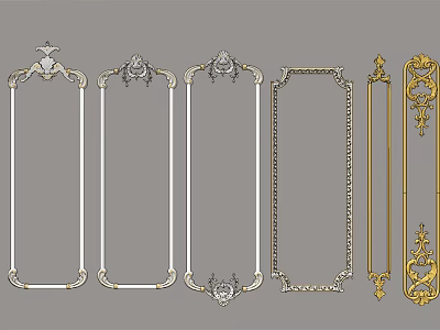 Various Gold And White Decorative Lines With Ornate Designs And Styles 3d model