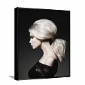 Elegant Female Profile Portrait Painting With Blonde Ponytail And Black Lace Off Shoulder Top