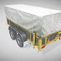 Yellow Frame Cargo Trailer With Gray Tarp Cover And Three Wheels 3d model