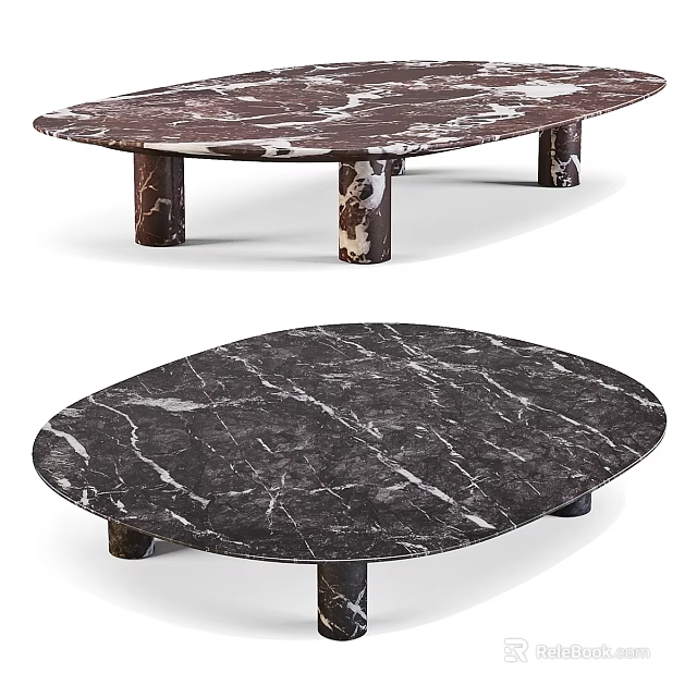 Marble Dining Table Oval Shaped Design With Sturdy Legs And Elegant Marble Texture 3d model