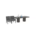 Stylish Dining Table And Gray Chairs Set With Tableware And Candlesticks 3d model