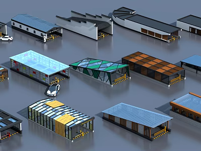Different Types Of Road Facilities With Varied Roof Designs And Protective Canopies 3d model