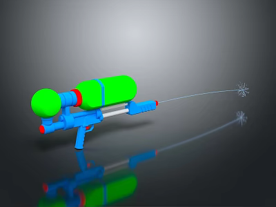 Colorful Toy Weapon Water Gun Featuring Green Tank Blue Body Red Button And Foam Projectile 3d model