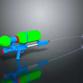 Colorful Toy Weapon Water Gun Featuring Green Tank Blue Body Red Button And Foam Projectile