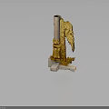 Golden Decorative Sculpture With Intricate Wing Design And White Pedestal Base