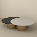 Modern Round Coffee Table With Black And White Tops And Gold Bases 3d model