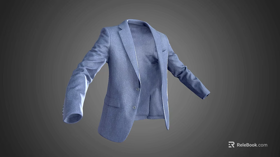 Light Blue Men's Formal Suit Jacket With Classic Collar And Pockets 3d model 