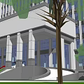 Modern Office Building With Columns Large Windows Steps And Trees
