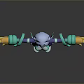 3D Rendered Game Movie Character With Blue Gray Hair Teal And Purple Outfit Yellow Gloves
