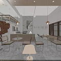 Minimalist Bubble Tea Shop Interior With Wooden Tables Hanging Lamps And Menu Wall Plants