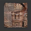 Cartoon Style Ancient Rock Carved Temple Facade in Petra Jordan with Intricate Architectural Details