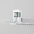 White Security Kiosk Facility With Metal Railing And Automatic Gate Barrier System 3d model