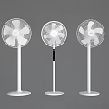 Three White Standing Air Conditioning Fans with White Blades Base and Middle Black Control Panel