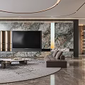 Elegant Modern Living And Dining Room With Leather Sofas Marble Flooring And Warm Ambient Lighting