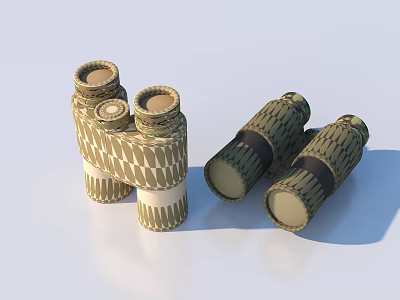 Two Binoculars With Woven Texture And Beige Brown Color For Daily Use 3d model Two Binoculars With Woven Texture And Beige Brown Color For Daily Use 3d model