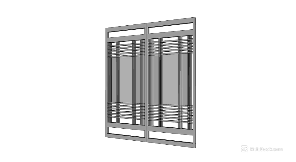 Modern Double Door For Home Entrance With Metal Frame Glass Panel Grille Design 3d model 