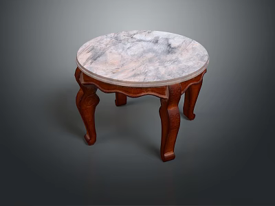 Stylish Round Marble Table With Carved Wooden Legs For Home Interior Decor 3d model