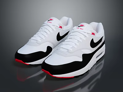 Nike White Black Red Sneakers With Swoosh Logo Sporty Casual Footwear 3d model