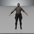 Tactical Male Character 3D Model Standing With Gray Top Black Pants And Wrist Guards