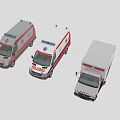 Three Different Ambulance Functional Vehicles With White Red Blue Design And Medical Cross