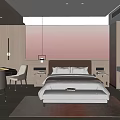 Modern Hotel Room Interior Design with Large Window Bedside Table Decorative Wall Rug and Chairs