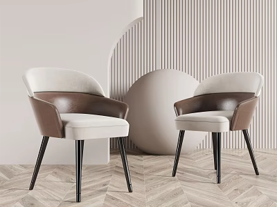 Modern Minimalist Armchair With Beige Fabric Seat Brown Leather Armrests And Black Metal Legs 3d model