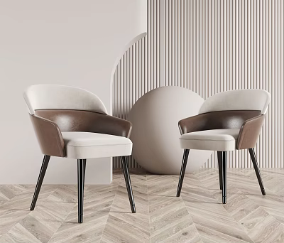 Modern Minimalist Armchair With Beige Fabric Seat Brown Leather Armrests And Black Metal Legs 3d model