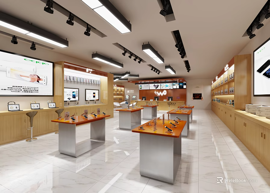 Modern Digital Retail Store Interior With Display Tables Shelves Electronics Gadgets And Accessories 3d model 