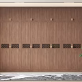 Modern Wooden Wardrobe With Brass Handles Lattice Design Pendant Lights And Potted Plant
