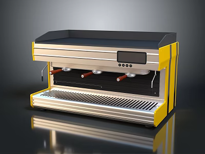 Modern Yellow And Silver Coffee Machine With Digital Display And Metal Drip Tray 3d model