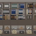 Organized Wooden Bookcase With Multilayer Shelves Colorful Folders Books And Storage Drawers