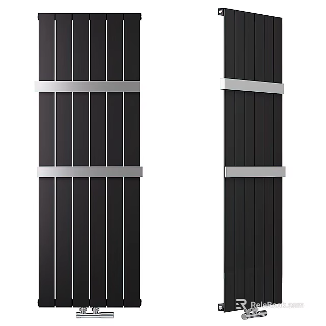 Modern Black Sliding Doors With Silver Metal Strips And Vertical Wooden Panels Design 3d model 