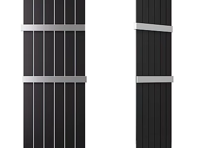Modern Black Sliding Doors With Silver Metal Strips And Vertical Wooden Panels Design 3d model