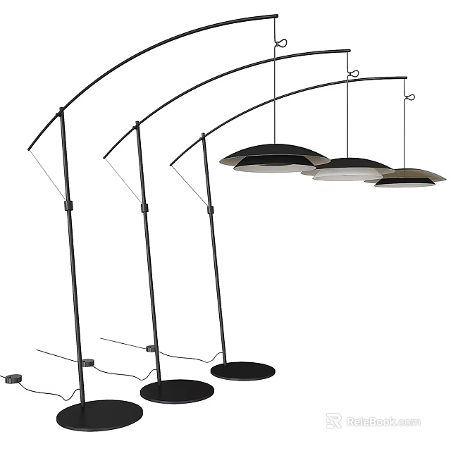 Modern Floor Lamps With Curved Stands And Round Black White Shades 3d model 