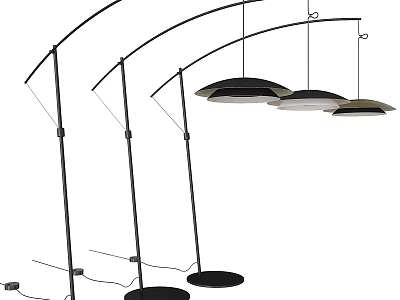 Modern Floor Lamps With Curved Stands And Round Black White Shades 3d model