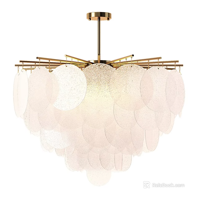 Modern Chandelier With Golden Metal Frame And Layered Translucent Leaf Shades 3d model 