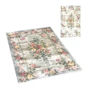 Square Rug Featuring Light Gray Background Floral Pattern With Pink Yellow Flowers And Ornate Border