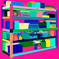 Metal Storage Shelf With Black Boxes Blue Bins Tires Yellow Oil Cans And Toolboxes