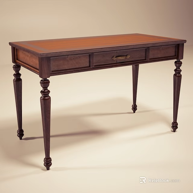Classic Wooden Writing Desk With Single Drawer And Carved Legs Design 3d model 