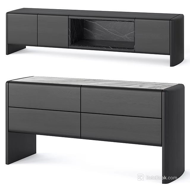 Modern Black Wooden Chest of Drawers With Sleek Design And Storage 3d model 