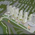 Tall Modern Office Buildings In Urban Skyline With Wide Road Cars And Greenery