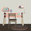 Pink Kids Desk With Cloud Shaped Shelves Blue Lamp And Wooden Chair