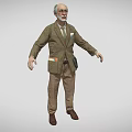 Elderly Man Wearing Brown Suit With Beard Eyeglasses And Pockets 3d model