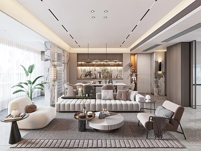 Modern Living Dining Room Interior Design With Sofa Coffee Table And Plant 3d model