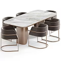 Modern Rectangular Marble Dining Table and Upholstered Chair Set with Brass Metal Legs 3d model