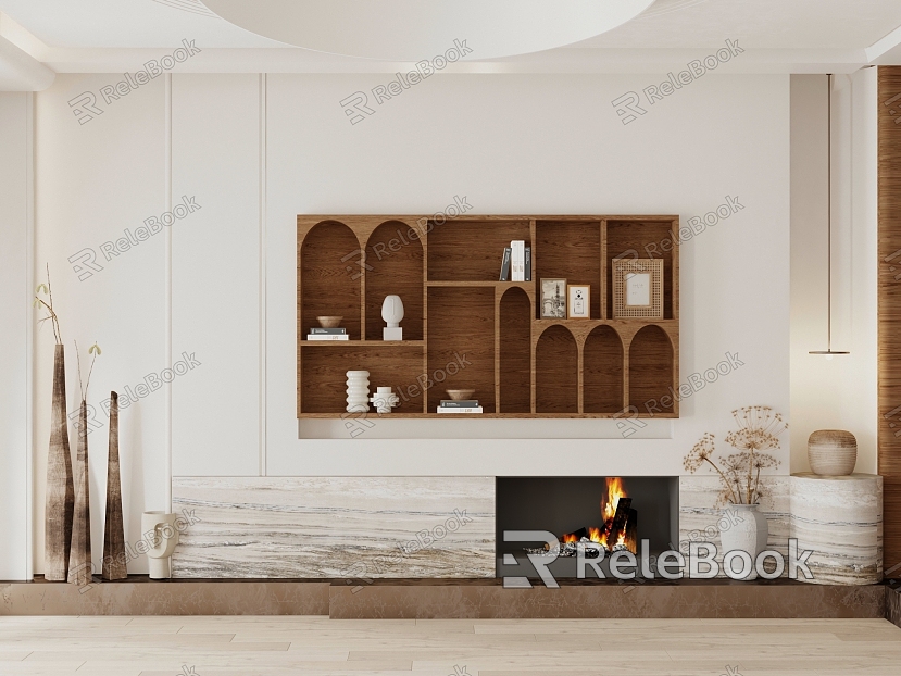 Silent Wind Background Wall Bookshelf Fireplace Decorations model