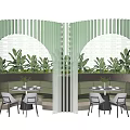 Stylish Indoor Seating Area With Irregular Shaped Sofa Green Plants And Arched Windows